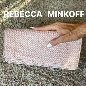 REBECCA MINKOFF PINK WOVEN CLUTCH